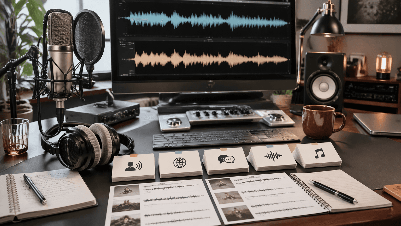 Sampul alur kerja audio pertama Rivya dengan cabang suara, efek suara, pembersihan, musik, pemeriksaan unggahan, dan riwayat tersimpan.